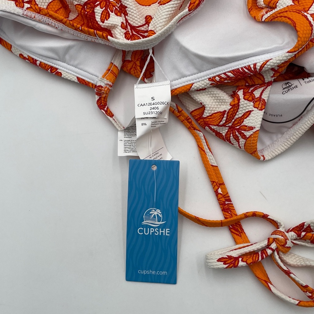 CUPSHE Orange Floral Plunging Halter V Neck One Piece Bathing Suit Swimsuit - Picture 10 of 13